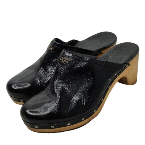Y2K Ugg Black Leather Clogs Size US 8 - Picture 1 of 8